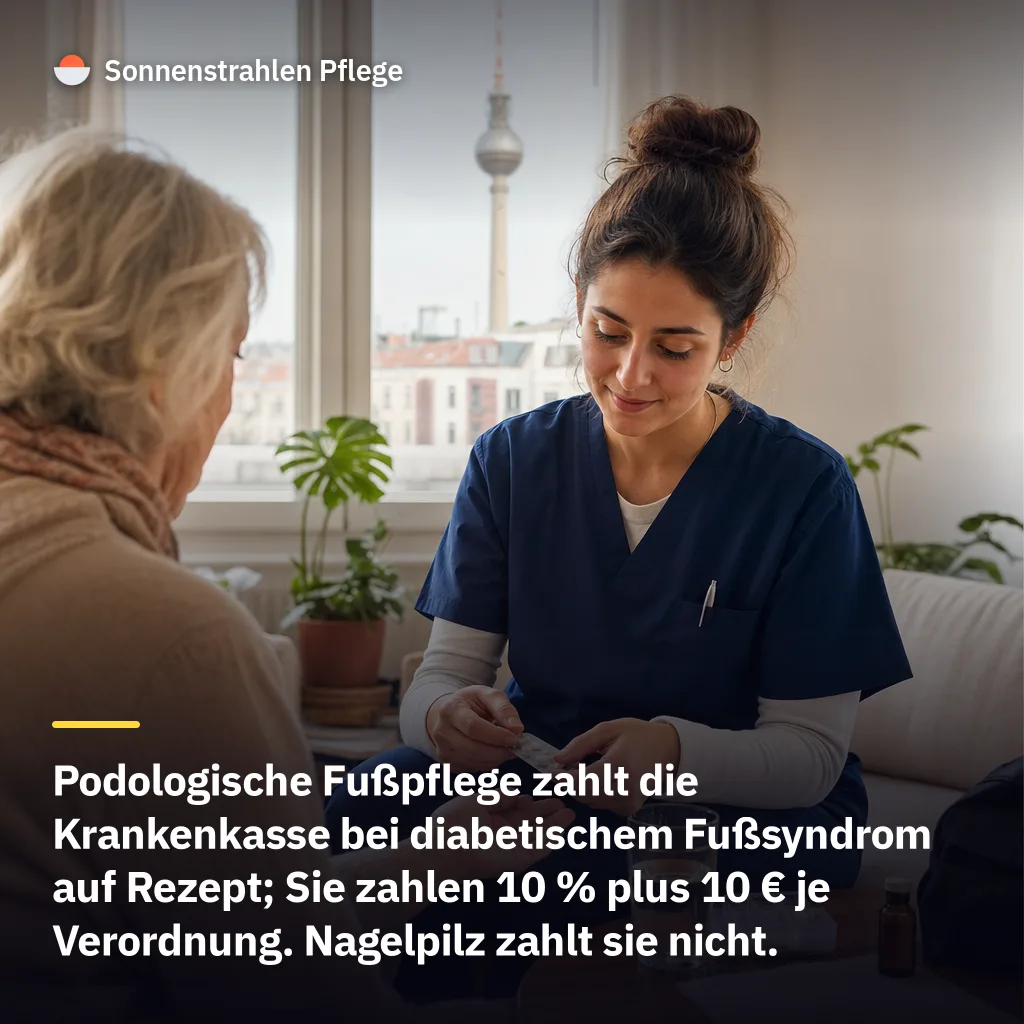 10 % plus 10 € je Rezept – die Krankenkasse zahlt die Fußpflege bei Diabetes, wenn ein Fußsyndrom vorliegt