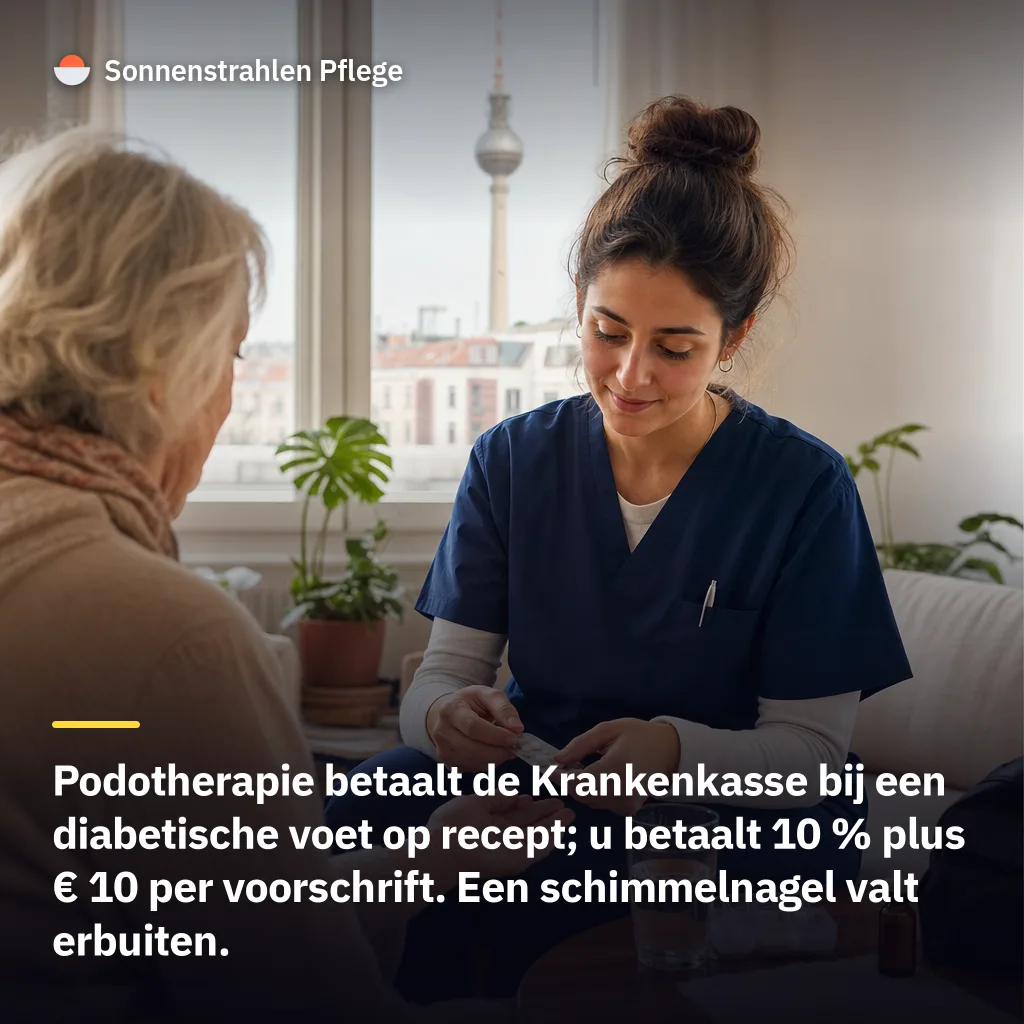 10 % plus € 10 per recept – de zorgverzekeraar betaalt voetzorg bij diabetes als er een diabetische voet is