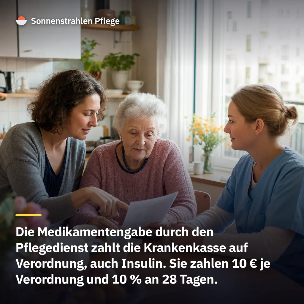 10 € je Verordnung und 10 % an 28 Tagen – das kostet die Medikamentengabe durch den Pflegedienst