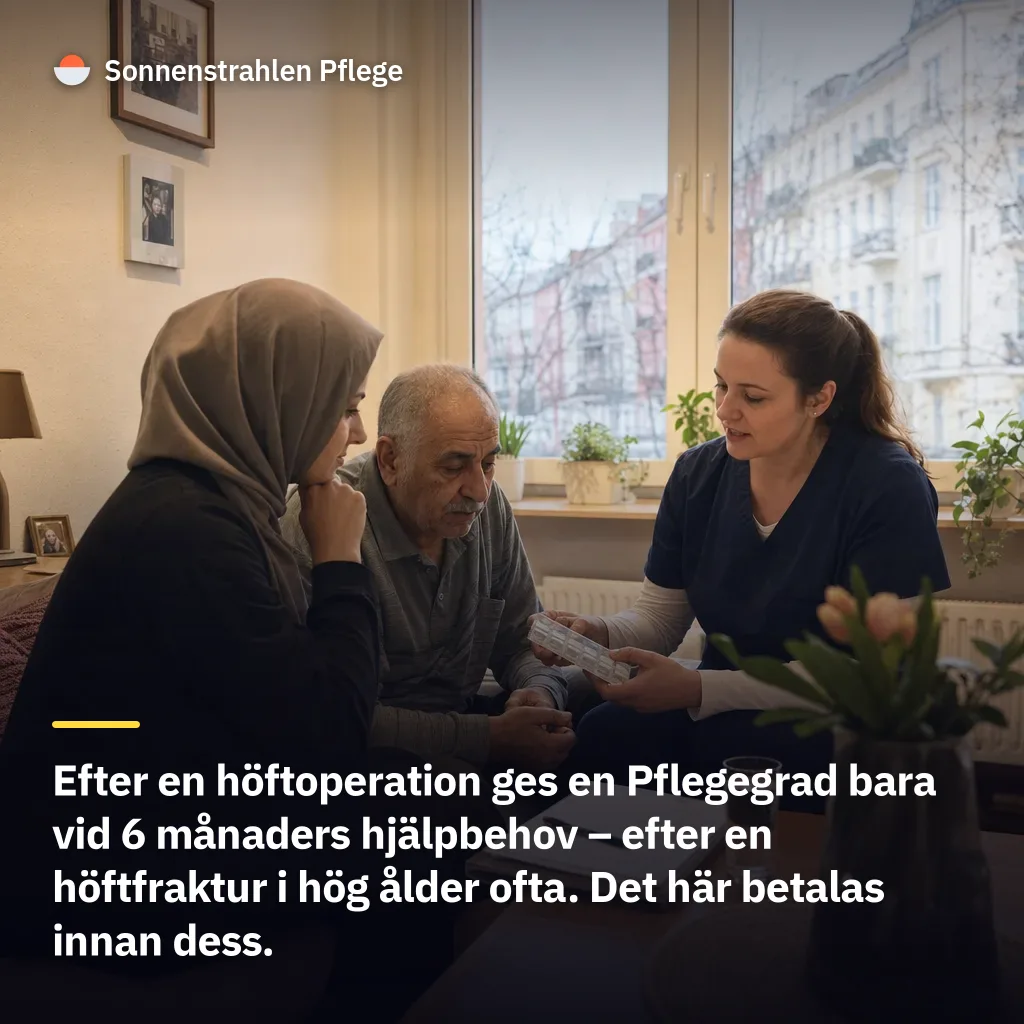 6 månaders hjälpbehov avgör – när man får en vårdgrad (Pflegegrad) efter en höftoperation