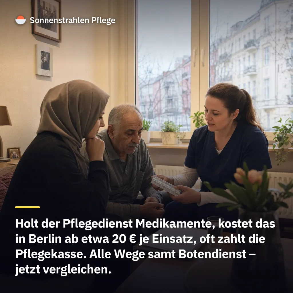 Ab etwa 20 € je Einsatz kostet der Apothekengang durch den Pflegedienst – oft zahlt die Pflegekasse