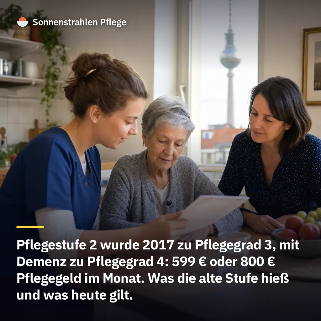 599 € oder 800 € Pflegegeld zahlt die Kasse heute für die frühere Pflegestufe 2